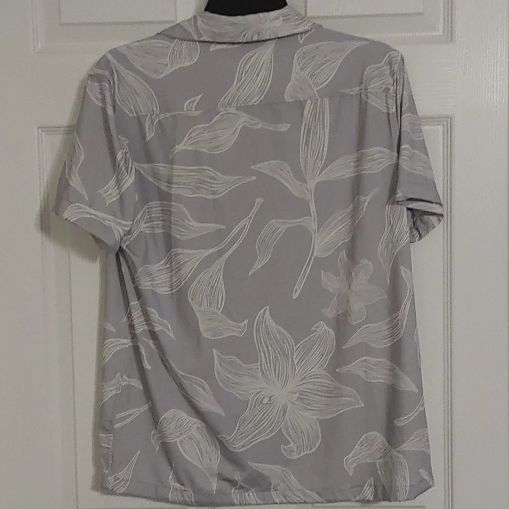 Porter & Ash Kinetic Stretch Men's Light Gray Floral Short-Sleeve Button Shirt - Picture 4 of 7